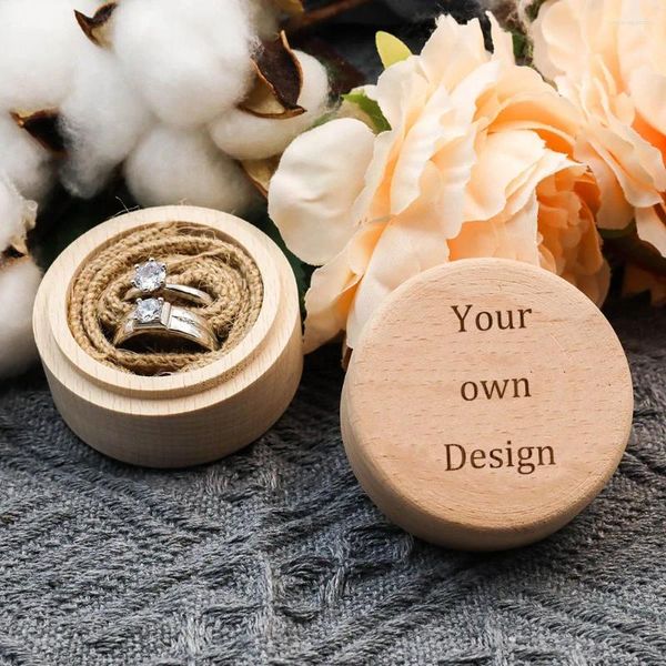 Sacchetti per gioielli Il tuo logo Portatore di anelli di fidanzamento per matrimonio Personalizzato Scatola di legno Design Proposta Regalo inciso