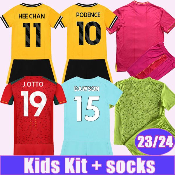 23 24 PODENCE Kids Kit Futebol Jerseys GOMES TRAORE LEMINA CUNHA DAWSON DOHERTY N. SEMEDO Home Away Vermelho Rosa 3º Goleiro Camisa de Futebol