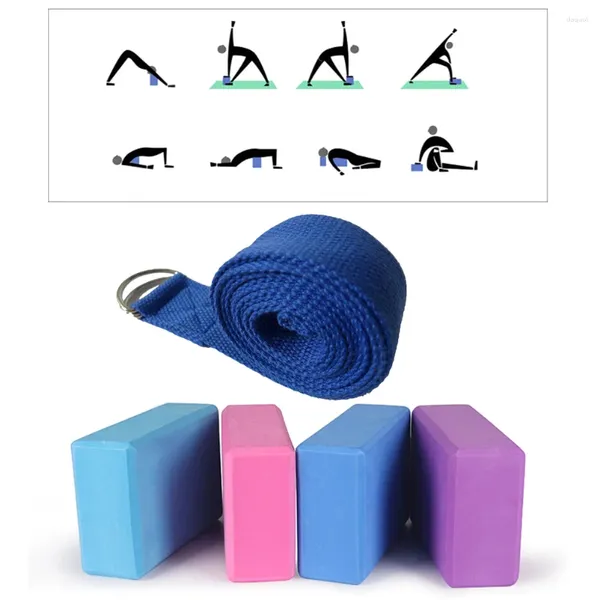 Blocos de yoga bloco resistência banda conjunto exercício bandas estiramento tijolo elástico cinta fitness para pilates eva espuma