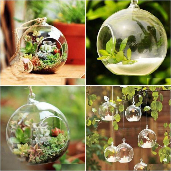 Vasen 10 stücke Globe Form Transparent Glas Terrarium Ball Blume Hängen Pflanzer Container Landschaft Ornament Garten Dekor 210409 Drop Dhveo