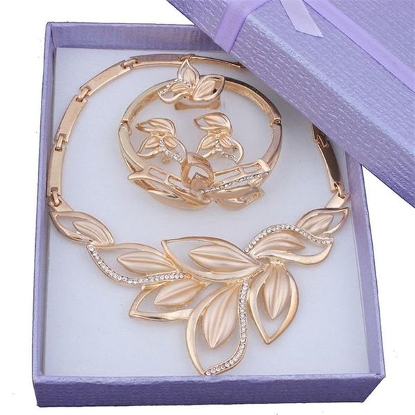 NUOVO Set di gioielli con perline africane Colore oro Trasparente cristallo austriaco Collana da sposa con bracciale e orecchini 201222255S