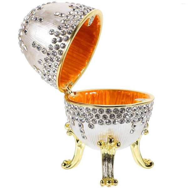 Schmuckbeutel, Fabergé-Ei-förmige Schmuckschatulle, aufklappbarer Ringhalter, Figurenboxen, Party, Silber