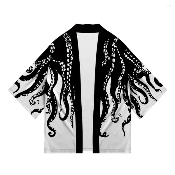 Мужские повседневные рубашки размера плюс с принтом осьминога, лето 2023, шикарный свободный японский уличный кардиган, женский и мужской кимоно Харадзюку, топ для косплея юката