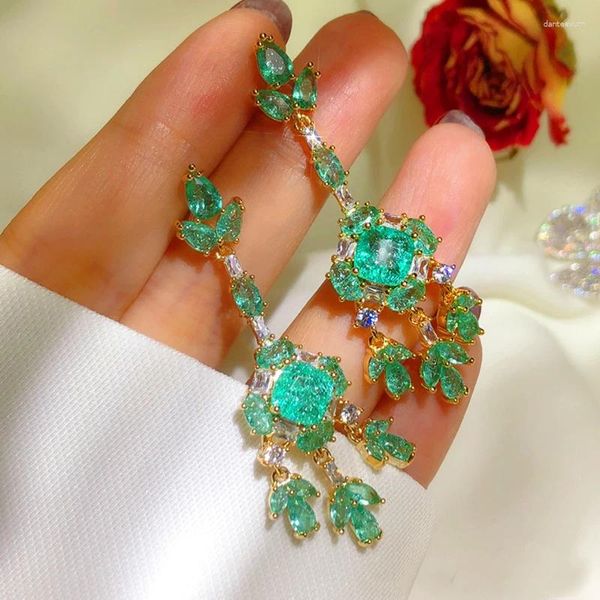 Orecchini a cerchio di lusso vintage verde rotto orecchino zircone cristallo farfalla petalo orecchini a bottone per le donne design gioielli lunghi matrimonio compleanno