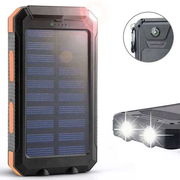 Solar Power Bank Outdoor Reisen Bergsteigen Wasserdichte Taschenlampe Powerbank für Telefon Externer Akku Tragbares Ladegerät