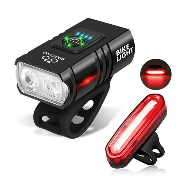 Luci per bici Lampada per bicicletta T6 LED Frontale USB Ricarica MTB Lampada per bicicletta da montagna 1000LM Faro per bicicletta Lampeggiante Bicicletta Scooter Coda 231027