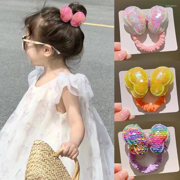 Accessori per capelli Cravatta per bambini Fascia elastica Coda di cavallo Glitter Paillettes Farfalla Corda Ragazze Dolce Copricapo Compleanno per bambini