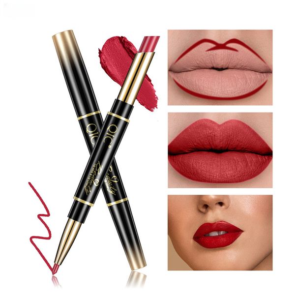 14-Farben-Doppelkopf-Lippenstift-Lipliner, matt, feuchtigkeitsspendend, langlebig, sexy, modisch, 2-in-1-Lippenstift-Lipliner