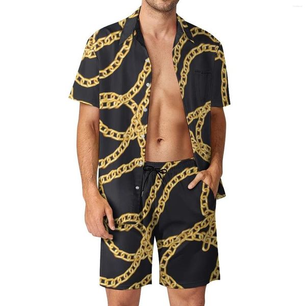 Erkeklerin Trailtsits Altın Zincir Erkekler Bağlantılar Baskı Gündelik Gömlek Seti Vintage Plaj Giyim Şortları Yaz Grafik Takım İki Parçalı Giyim 2xl 3xl