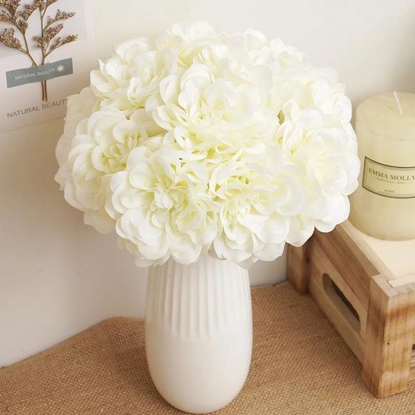 Flores decorativas 5 peças linda peônia artificial buquê branco de alta qualidade decoração de mesa para casa casamento arranjo falso