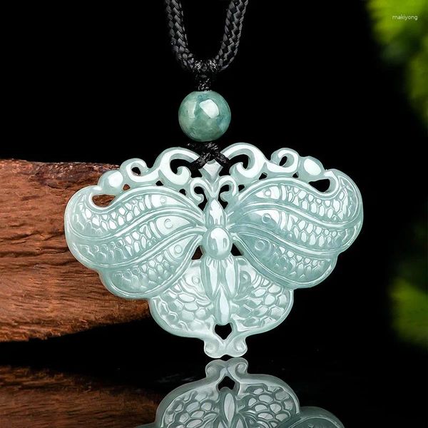 Anhänger Halsketten Natürliche Jade Schöner Schmetterling mit Seilkette Halskette für Mann und Frauen Fengshui Geomantischer Amulett Talisman