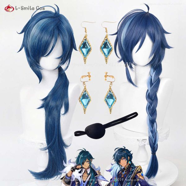 Костюмы комбинезона, новая кожа Kaeya Genshin Impact, косплей, 85 см, темно-синие блики с косой, термостойкие волосы, аниме-парики + шапочка для парика