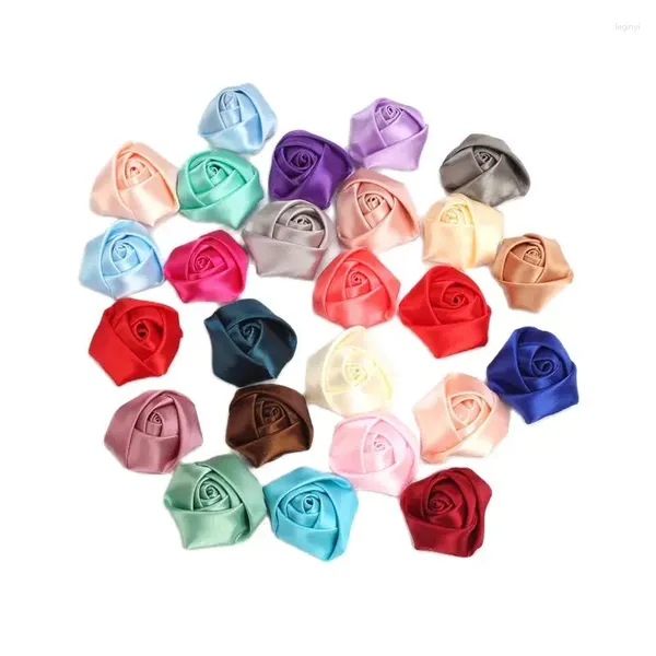 Fiori decorativi 20 pezzi 4 cm raso rosa fatto a mano nastro di seta cucito abbigliamento cappelli copricapo accessori fai da te decorazione della festa nuziale artigianato