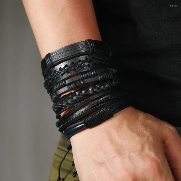 Braccialetti con ciondoli Moda intrecciati a mano per uomo Multistrato retrò punk Gioielli per il tempo libero Bracciale transfrontaliero Regali fai da te all'ingrosso