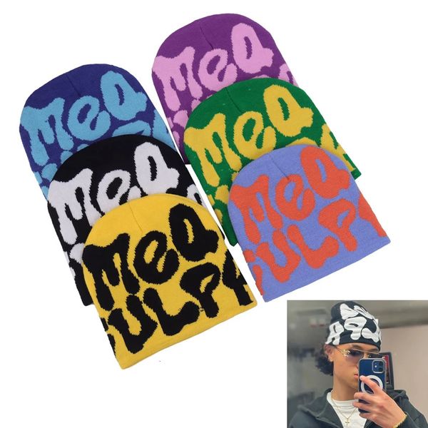 BeanieSkull Caps 1 PC Tricô Gorros Chapéu Homens Mulheres Casal Hip Hop Rap Carta Moda Versátil Quente Malha Frio 231027