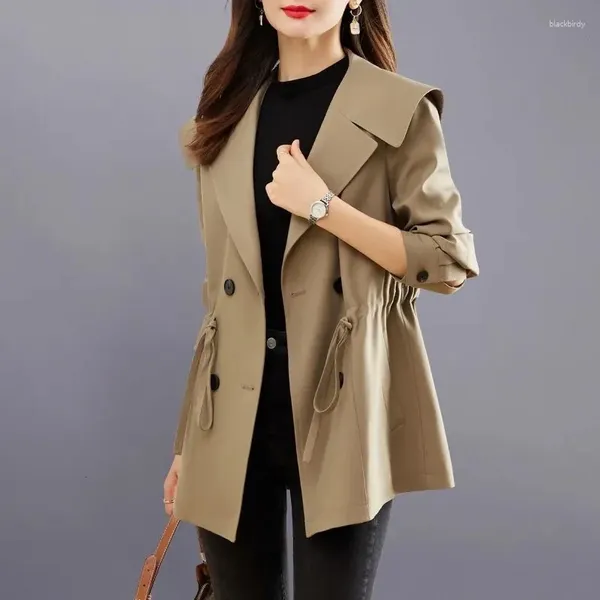 Frauen Trenchcoats Frühling Herbst Mantel 2024 Zweireiher Koreanische Jacke Kordelzug Windjacke Mode Weibliche Große Revers Oberbekleidung