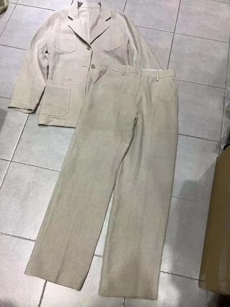 Pantaloni a due pezzi da donna T0te Me 2023 Tailleur pantalone Marchio di moda Autunno Giacca a maniche lunghe in cotone e lino a vita alta Gamba larga