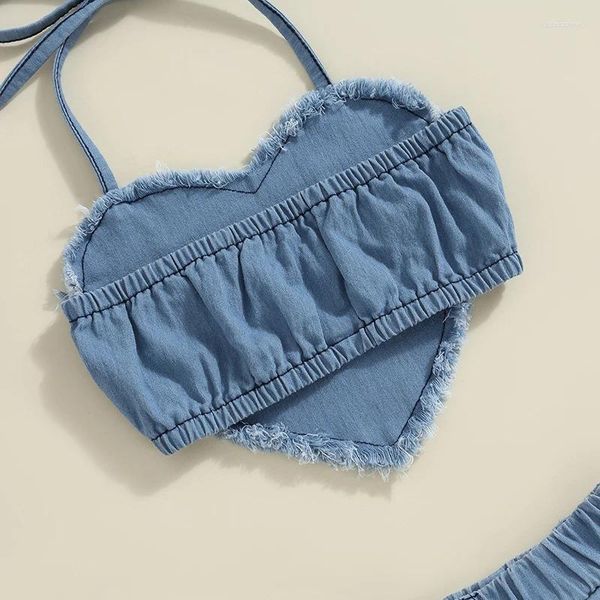 Kleidung Sets Baby Girls Schöne Denim Outfits Kinder ärmellose Halfter Herz -Tanktops Falten Röcke Kinder Sommerkleidung