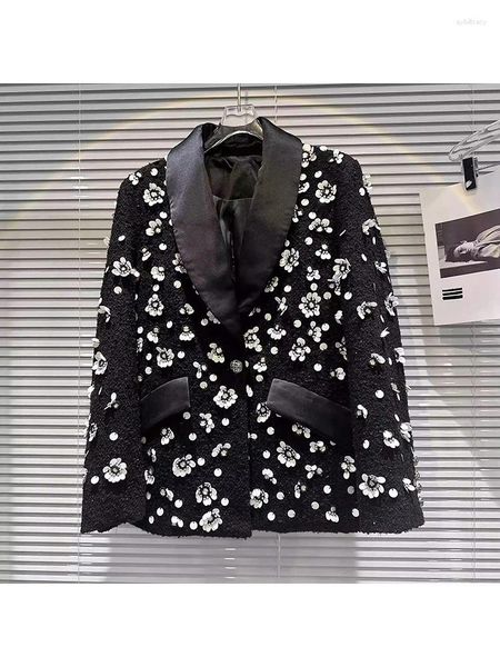 Damenanzüge HIGH STREET 2023 Modedesigner-Jacke, Pailletten-Blumen-Tweed-Schulterpolster-Blazer