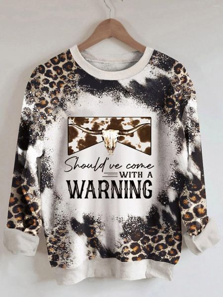 Damen Hoodies 2023 Herbst Winter hätte mit einer Warnung kommen sollen Leopard Steer Skull gebleichtes Sweatshirt warme Damenmode Casual Tops