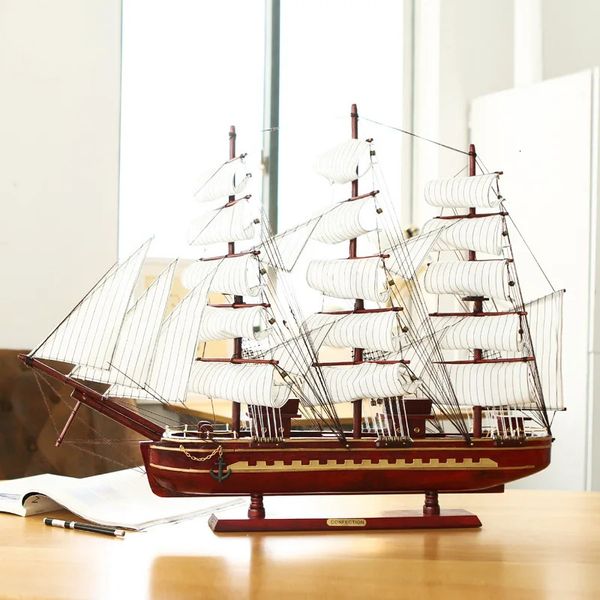 Modello pressofuso assemblato 80 cm Grande modello di barca a vela Giocattoli artigianali Barca a vela in legno Nave 3D Decorazioni per la casa mediterranee Tubo regalo per un amico 231026