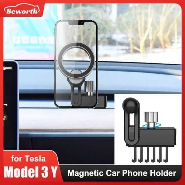 Supporto magnetico per telefono per auto Tesla Model 3 Y, supporto per accessori compatibile con iPhone 12/13/14 e telefoni cellulari Samsung