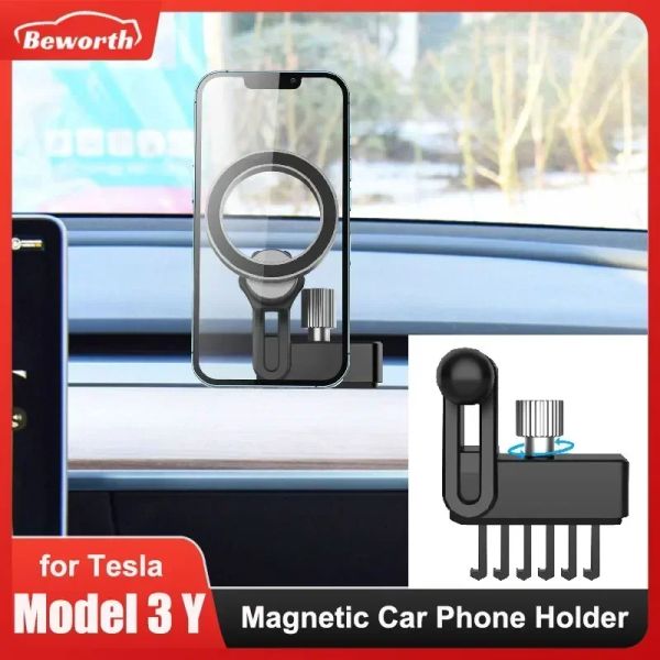 Suporte magnético de telefone para carro Tesla Model 3 Y Acessórios de montagem compatível com iPhone 12/13/14 e telefones celulares Samsung