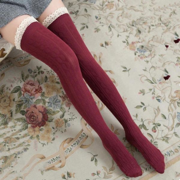 Calzini da donna Autunno e inverno Moda Donna Ragazza Piccola pasta fritta Torsioni Ragazze a righe verticali Caldi leggings in cotone sexy al ginocchio