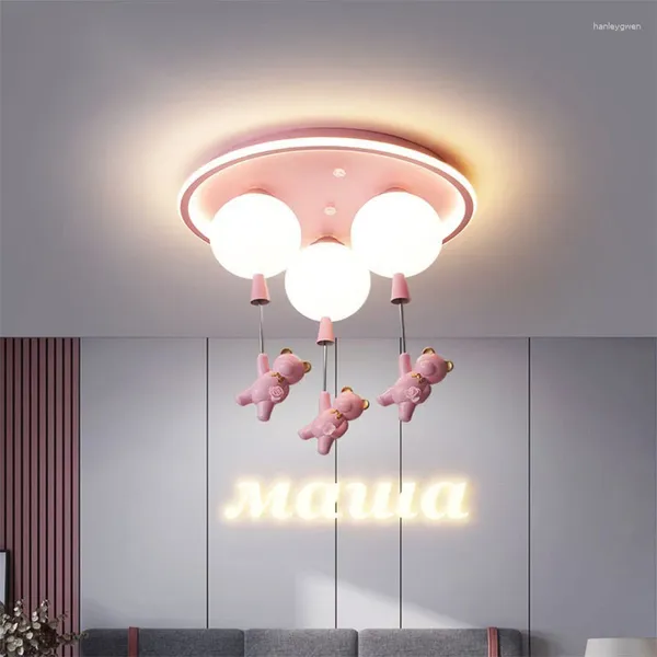 Plafoniere Lampada creativa a forma di orso rosa Cartoon Palloncino caldo Apparecchio a led per camera da letto della ragazza Camera da principessa Appesa Illuminazione della decorazione della casa