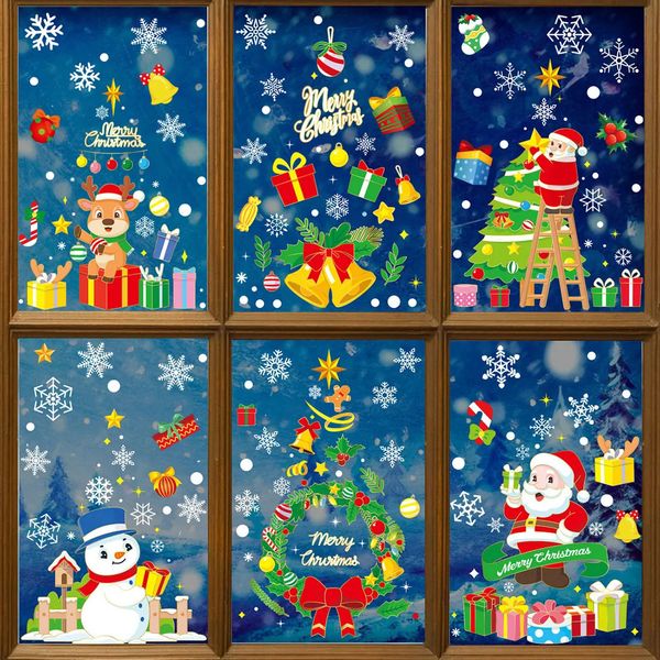 Adesivos de Parede 2024 Feliz Natal Janela de Vidro Santa Snowflake Elk Tree Snowman Decalques Adesivo Decorações para Casa 231027