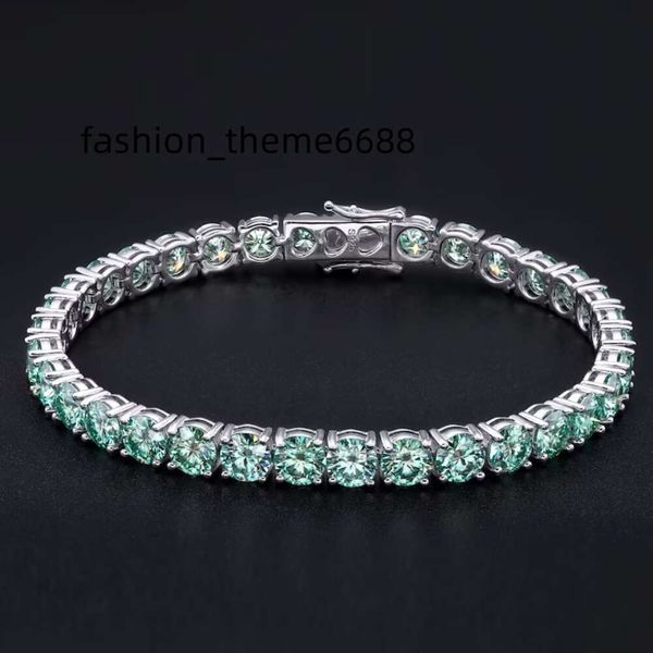 Natureza verde diamante jóias sólido 925 prata esterlina 5mm largura redonda brilhante corte diamante verde moissanite tênis pulseira