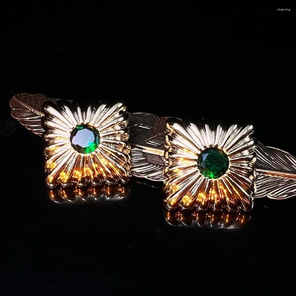 Brincos traseiros vintage pérola colar vidro esmeralda requintado moda clipe de orelha