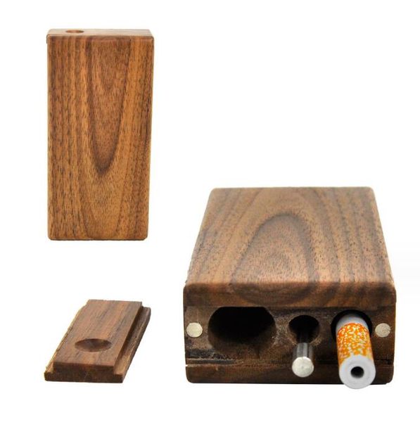 Mais novo Dugout de Madeira Quadrado com Metal Digger One Hitter Acessórios para Fumar Dicas de Metal Filtros de Cigarro Tubo Recipiente Hookahs Bongs Ferramenta