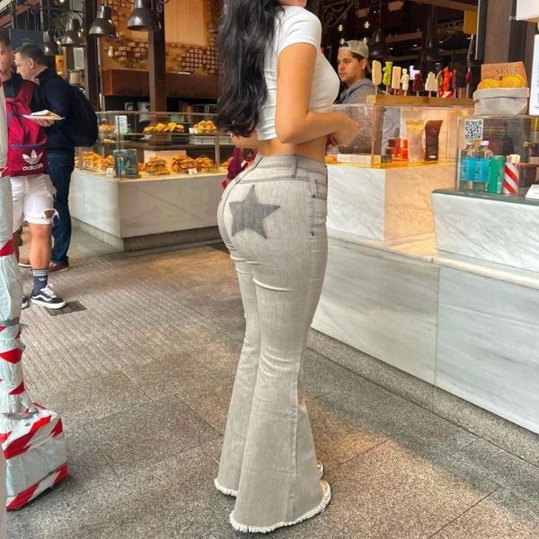 Женские джинсы, летние уличные облегающие брюки-клеш с низкой талией и подъемом бедер, с низкой талией и принтом