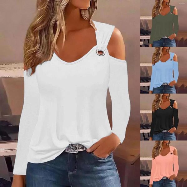 Camicette da donna Sexy con spalle scoperte Maniche lunghe T-shirt Elegante femminile Scollo a V con scollo a V Lady Office Camicetta da donna Pullover autunnale