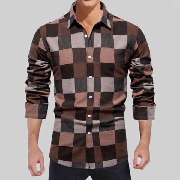 Camisas casuais masculinas blusa luz carreira de negócios camisa xadrez turn down collar blusas finas outono manga longa masculino topo