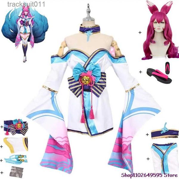 Costumi anime Ahri Cosplay Come Gioco anime LOL La volpe a nove code Spirito Fiore Parrucca Scarpe Abito per adulti Halloween Donna sexy Abito kimono L231027