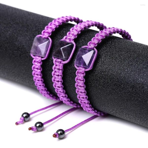 Charm-Armbänder, handgewebt, geflochten, bunt, Seil, Paar, natürlicher Kristall, Obsidian, Amethyst, Pyramide, Energie-Armband für Frauen, Männer, Geschenk