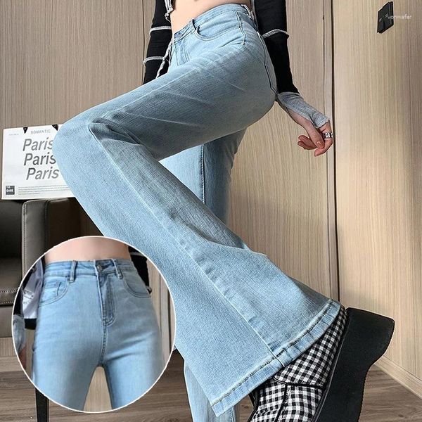 Damen Jeans Retro Blau Elastisch Hohe Taille Show Flare Hosen Ankunft Desnim Wide Leg Slim Fit