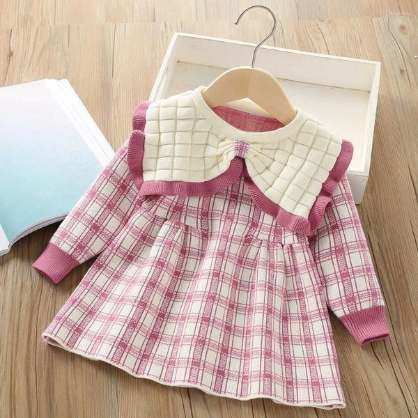 Vestidos de menina projetados crianças outono vestido jumper xadrez roupas para meninas vestido de aniversário de 1 a 8 anos inverno malha casual dress2023