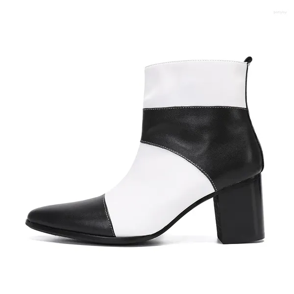 Botas de luxo homens tornozelo com saltos branco preto couro genuíno 2023 outono estilo qualidade homem sapatos casuais lado zíper