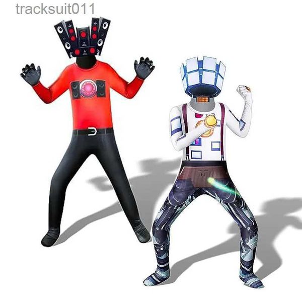 Trajes de anime crianças meninos skibidi toalete cosplay bodysuit tv homem câmera homem jogo skibidi dop sim toalete halloween come macacões de festa l231027