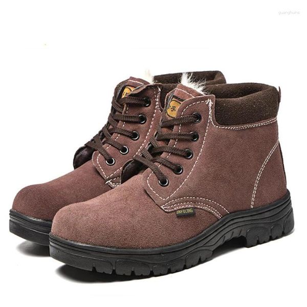 Botas de couro de vaca trabalho de segurança para homens inverno segurança tornozelo sapatos anti-esmagamento de aço toe sapato de construção