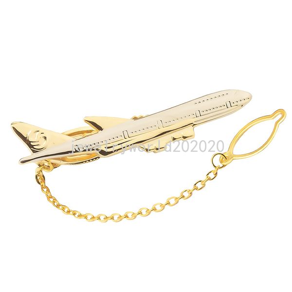 Krawattenklammer in Flugzeugform, goldfarben, Krawattenklammer mit Kette für Herren, Hochzeit, Krawatte, Krawattenverschluss, Gentleman, Business-Anzüge, Anstecknadel-Zubehör