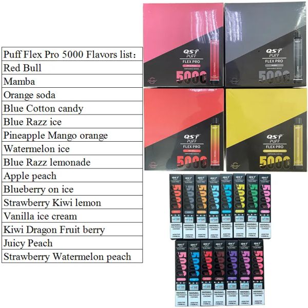100% authentiek Puff Flex Pro QST wegwerpsigarettenvape-apparaat 15 smaken Oplaadbare 550 mah batterij 12 ml cartridge E-sigaret starterkit 0/2/5% VS Plus MAX