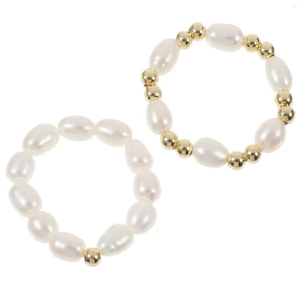 Collane con ciondolo 2 pezzi Anello moda Donna Anelli gioielli con perle Estetica decorativa Coppie d'acqua dolce elasticizzate