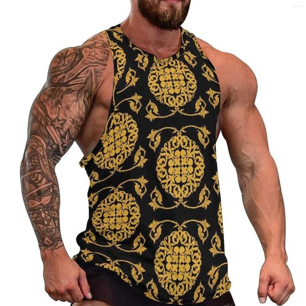 Erkek Tank Tops Gold Barok Günlük Top Vintage Baskı Salonu Erkek Özel Spor Giyim Kolsuz Gömlekler Büyük Boyut