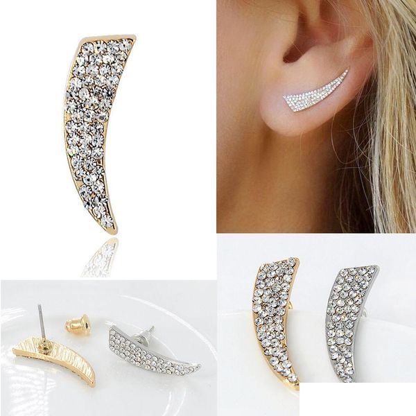 Stud Punk Trendy Kristall Strass Messerförmige Ohrringe Für Frauen Einfache Metall Geometrische Spike Gold Silber Überzogene Mode Drop liefern Dh5Gh