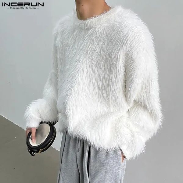 Männer Pullover INCERUN Tops 2023 Koreanischen Stil Herren Lose Imitation Plüsch Stoff Pullover Casual Streetwear Solide Langarm Pullover S 5XL 231027