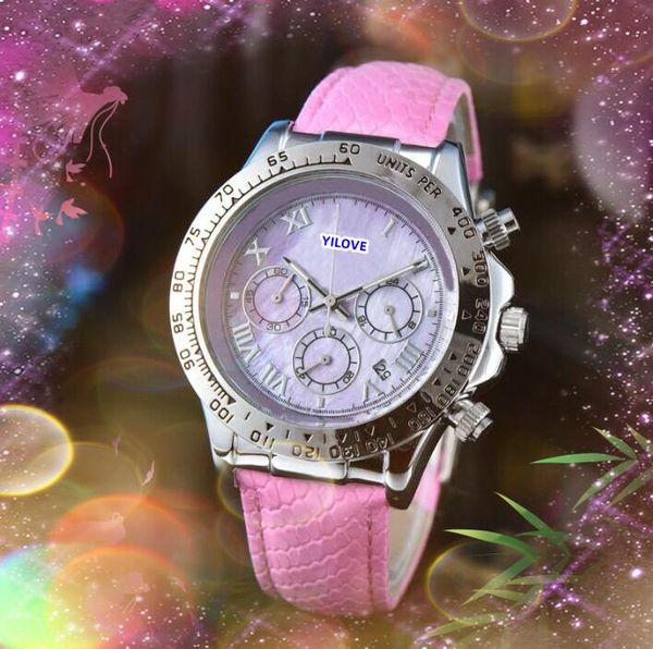 Sub Dials Work Women Men Auto Date Cool Watch Quartz Battery Super Bright Clock Ретро Натуральная кожа Пряжка Водонепроницаемые часы с римскими цифрами Подарки